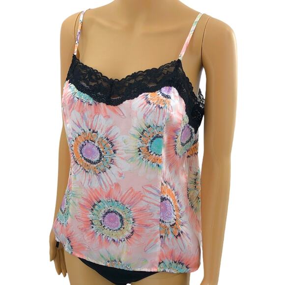 Harve Bernard SIZE US 14 VINTAGE 80s Plus Pink Floral Silk Lace Camisole Slip - Picture 1 of 6